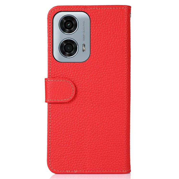 KHAZNEH For Motorola Moto G04 4G / G24 4G Case Viewing Stand Genuine Cow Leather Phone Cover
