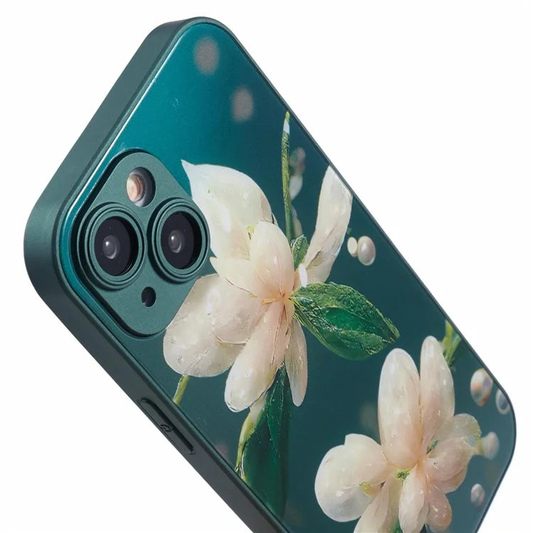 KYW Series for iPhone 13 Case Tempered Glass+PC+TPU Shockproof Phone Cover Floral Flower Pattern