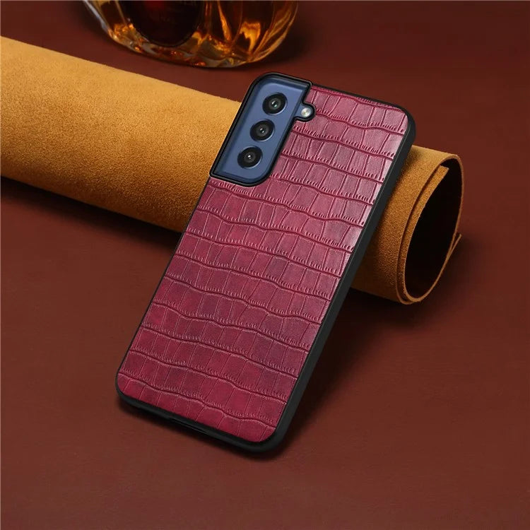 For Samsung Galaxy S21 FE 5G Cases Crocodile Textured Leather Covered Hybrid Phone Case