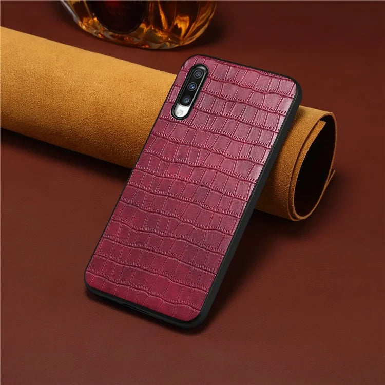 For Samsung Galaxy A70 Hybrid Cases Crocodile Textured Leather Covered Shockproof Phone Shell