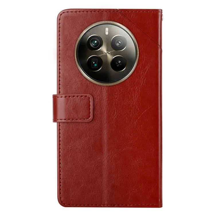 HT01 For Realme 12+ 5G Case Flip Wallet Leather Cover Y-shaped Lines Imprinted