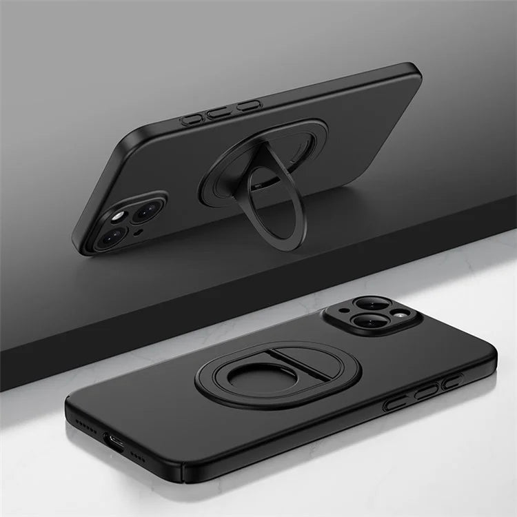 For iPhone 15 Plus Case Matte PC Rotate Kickstand Phone Shell Compatible with MagSafe