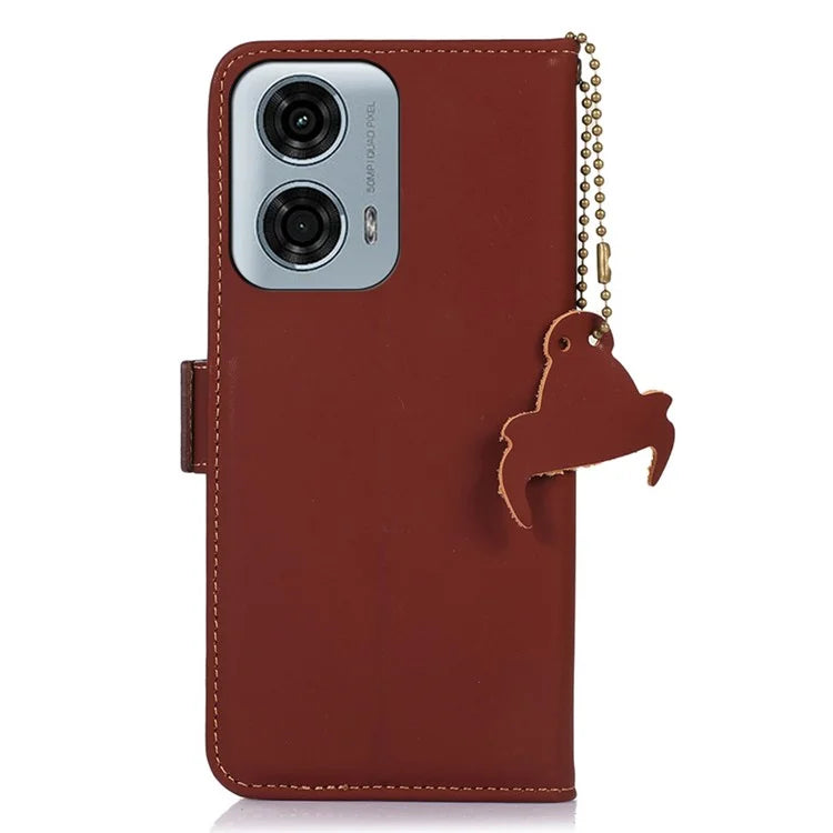 For Motorola Moto G04 4G / G24 4G Case RFID Blocking TPU+Genuine Cow Leather Smart Phone Cover