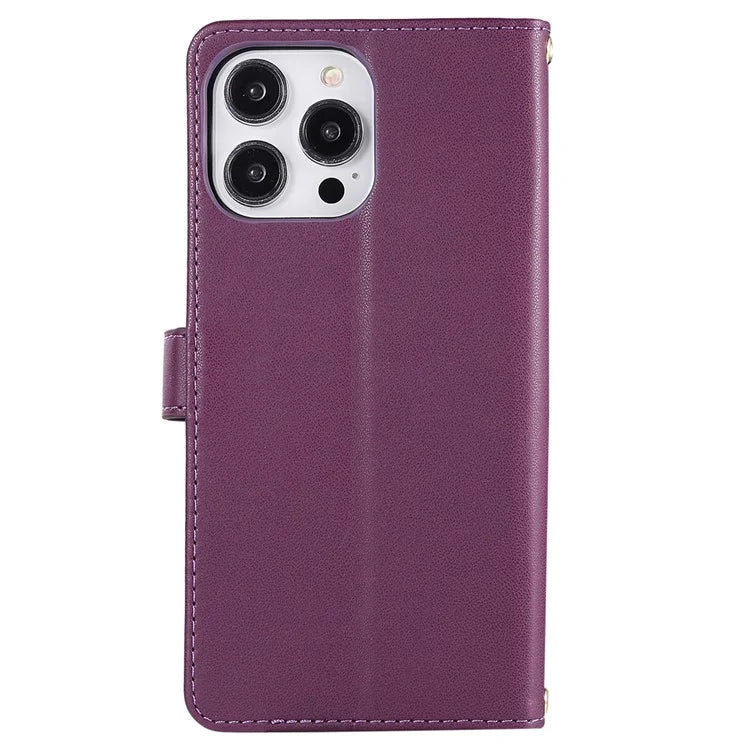 For iPhone 14 Pro Max Wallet Case Folio PU Leather Stand Rhombus Phone Cover with Hand Strap