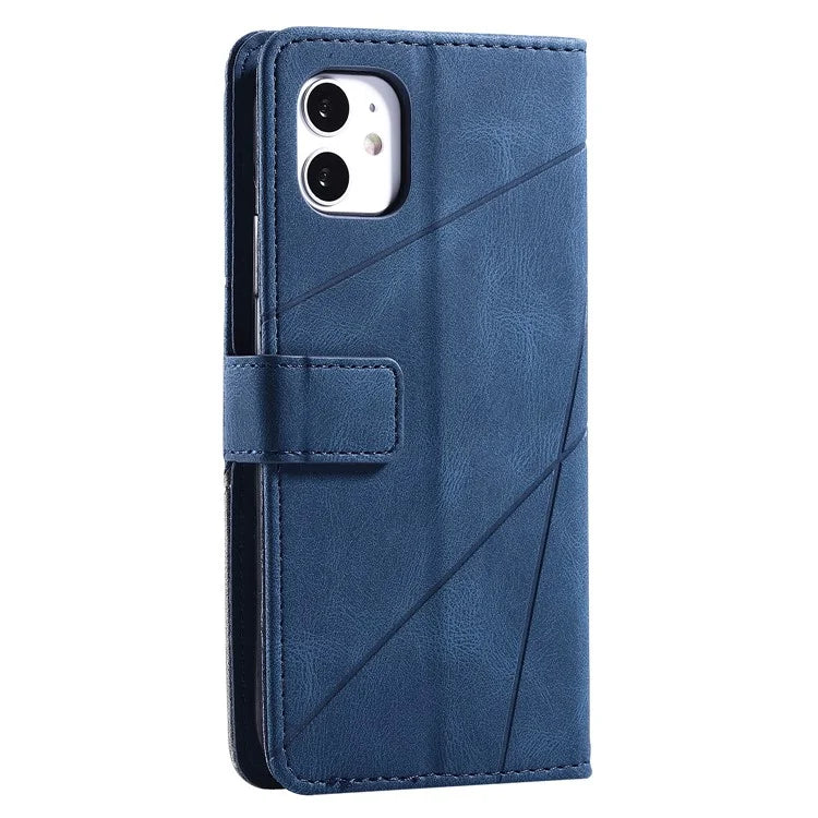 For iPhone 11 Leather Case with Strap Skin-touch Splicing Wallet Phone Cover