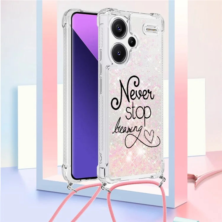 YB Quicksand Series-5 For Xiaomi Redmi Note 13 Pro+ 5G Case Stylish Pattern Sequins TPU Cover with Lanyard