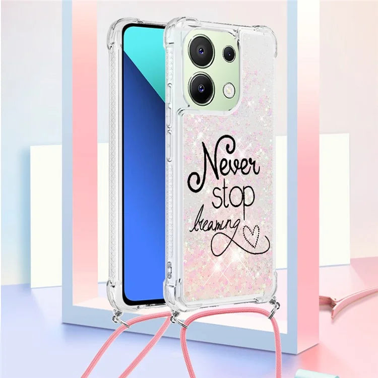 YB Quicksand Series-5 for Xiaomi Redmi Note 13 4G TPU Case Flowing Glittery Powder Phone Cover with Lanyard