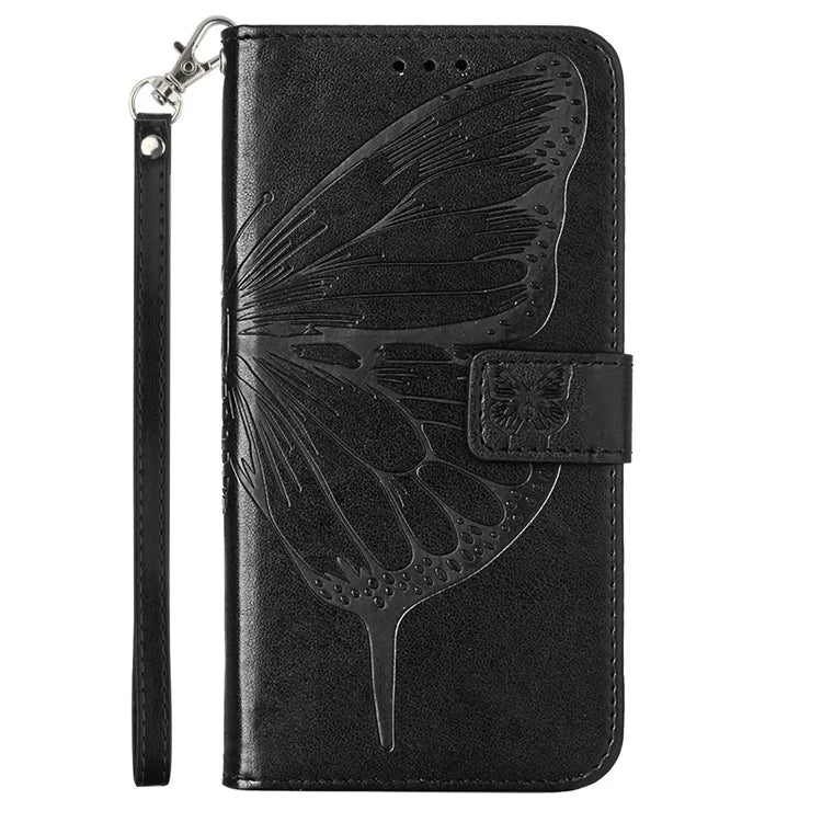 YB Imprinting Series-4 For Google Pixel 9 PU Leather Case Butterfly Pattern Cover with Wrist Strap