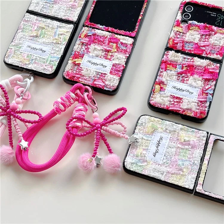 For Samsung Galaxy Z Flip4 5G Phone Shell Plush Textile Protective Phone Case with Hand Strap