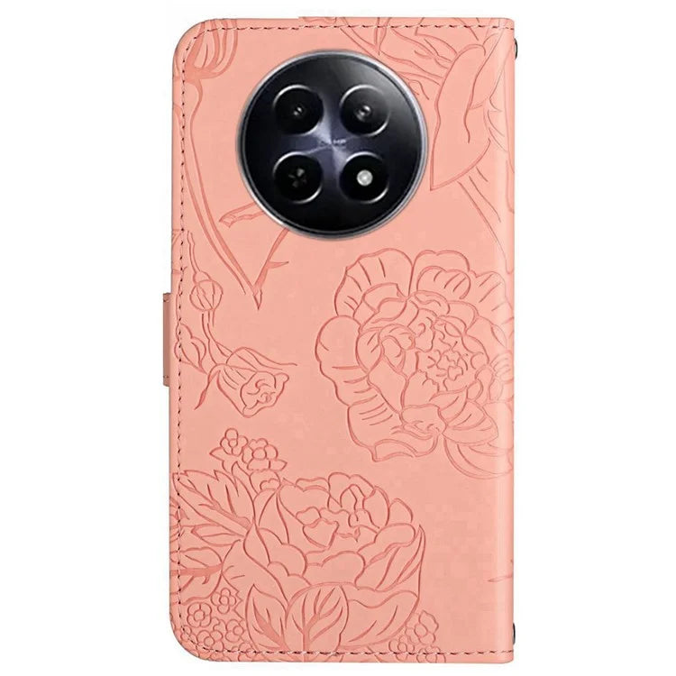 HT03 For Realme 12 Case with Wrist Strap Leather Flip Stand Phone Cover