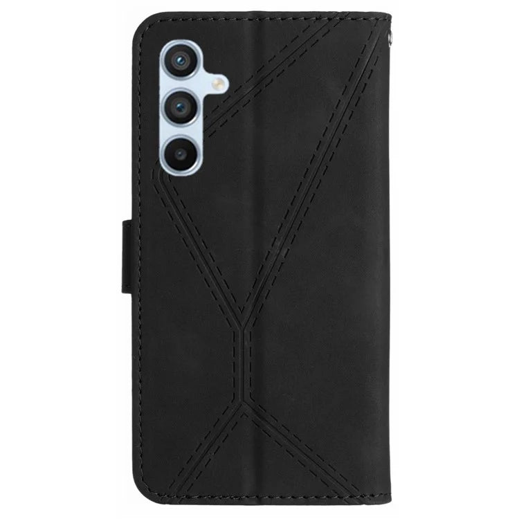 HT05 For Samsung Galaxy M15 5G Case Lines Imprinted PU Leather Skin-touch Phone Cover