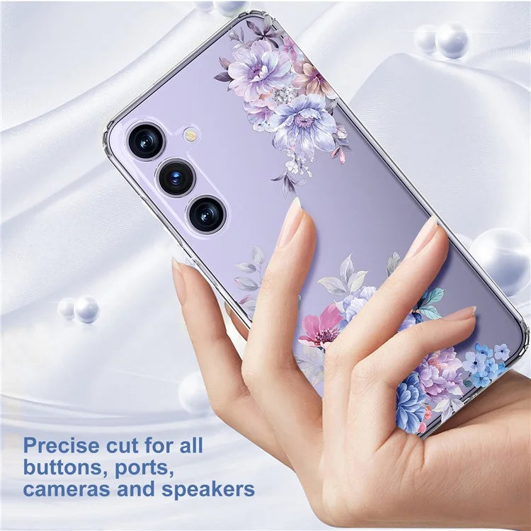 For Samsung Galaxy S24+ Case Clear Flower Pattern TPU Shock Absorbing Smartphone Cover
