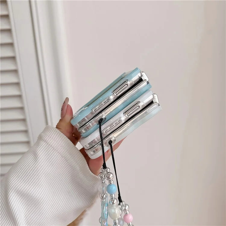 For Samsung Galaxy Z Flip5 5G Case Glitter Power Pattern TPU Phone Protective Shell with Hand Strap