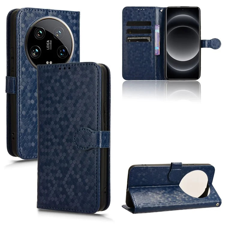 For Xiaomi 14 Ultra Case Dots Imprinted PU Leather Wallet Stand Phone Cover