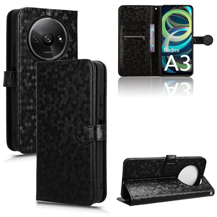 For Xiaomi Redmi A3 Case Dots Imprinted PU Leather Viewing Stand Phone Cover