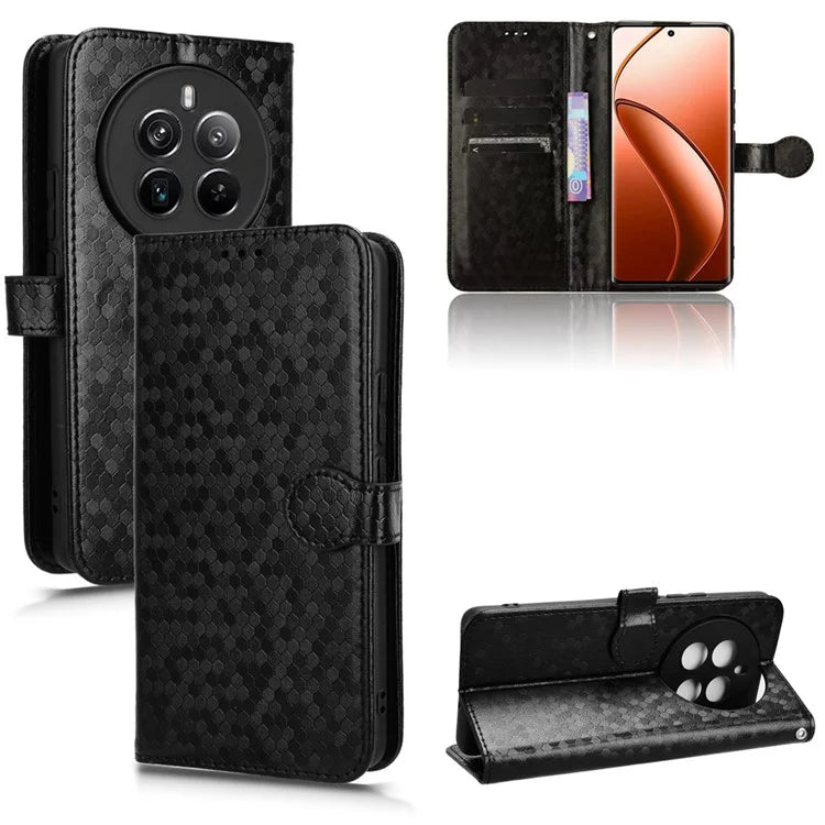 For Realme 12+ 5G Case Dots Imprinted PU Leather Mobile Phone Cover with Viewing Stand