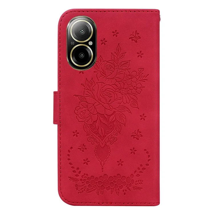 For Realme C67 4G Case PU Leather Flower Pattern Wallet Style Flip Phone Cover
