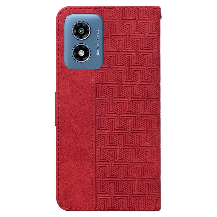 For Motorola Moto G Play (2024) 4G Case 3D Geometry Leather Wallet Phone Cover with Strap
