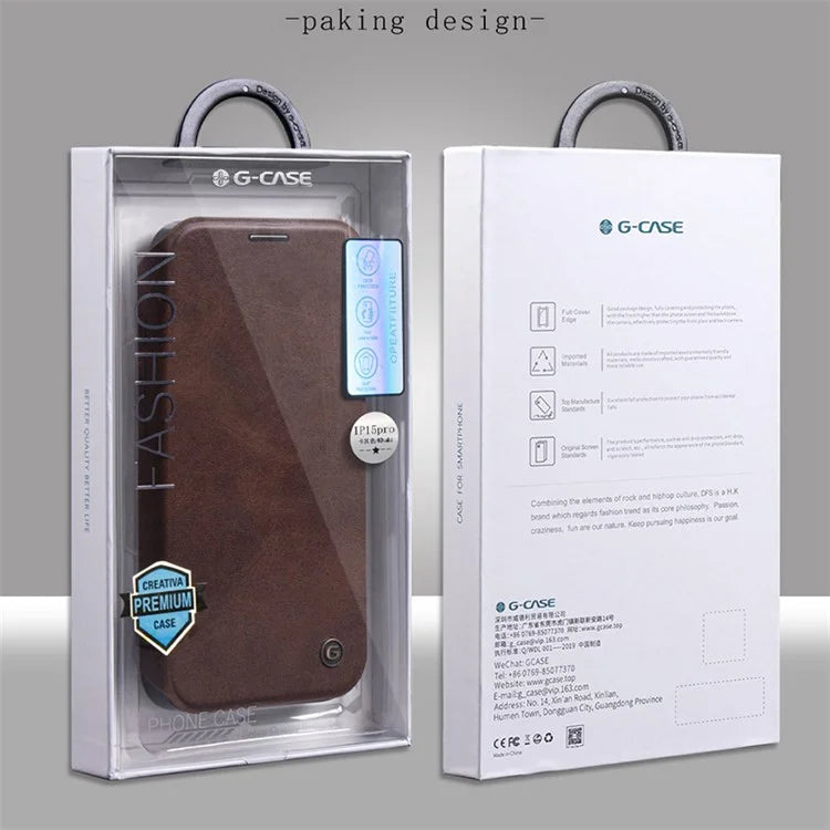 G-CASE Zhenzhi Series For iPhone 15 Pro Cell Phone Case Magnetic Detachable PU Leather Anti-drop Cover