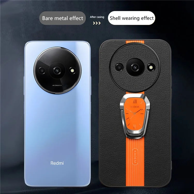 KADEM For Xiaomi Redmi A3 Case Kickstand Leather Coated TPU+Acrylic Phone Back Protector