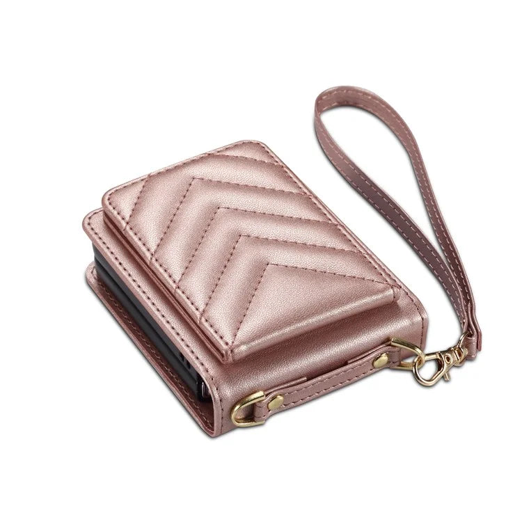 For Samsung Galaxy Z Flip4 5G Case PU Leather+PC Phone Cover Protective Phone Shell with Strap