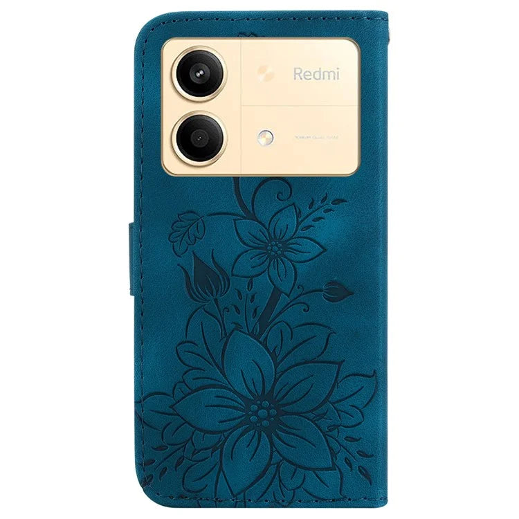 For Xiaomi Redmi Note 13R Pro 5G Leather Case Flower Imprint Scratch-proof Phone Wallet Cover
