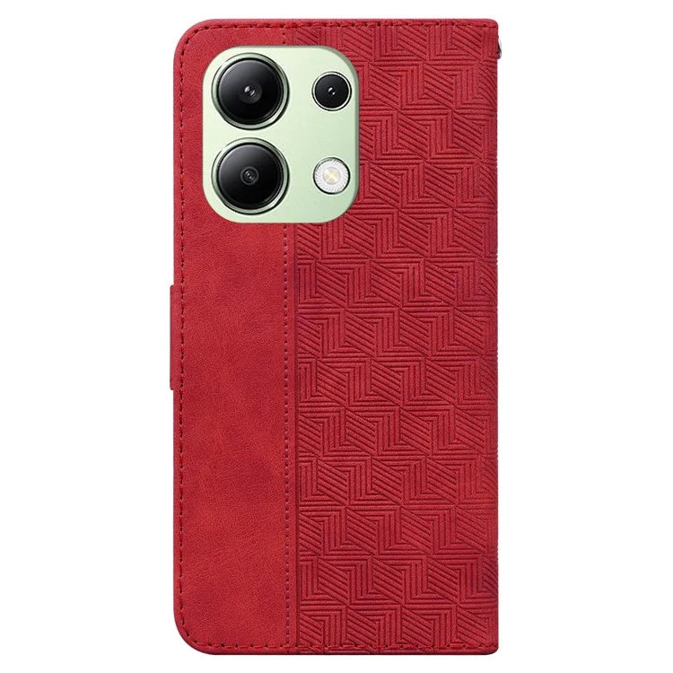 For Xiaomi Redmi Note 13 4G Case PU Leather Wallet Card Slots Geometry Imprinted Phone Cover