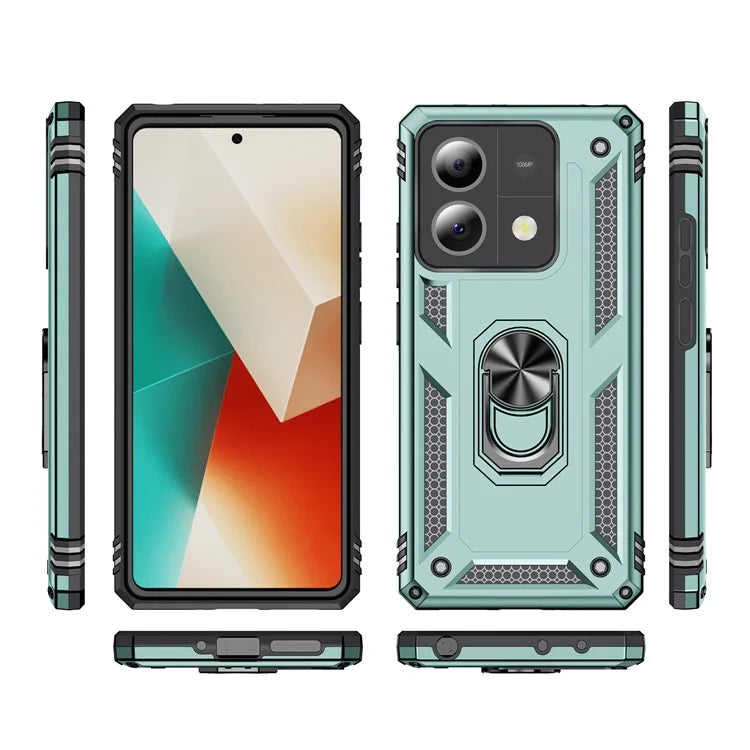 For Xiaomi Redmi Note 13 5G (Global) Kickstand Case Shockproof PC+TPU Phone Coverish Green