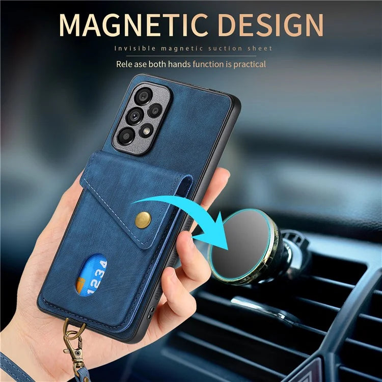 D1 For Samsung Galaxy A53 5G Case with Hand Strap Card Holder Leather+TPU Phone Cover
