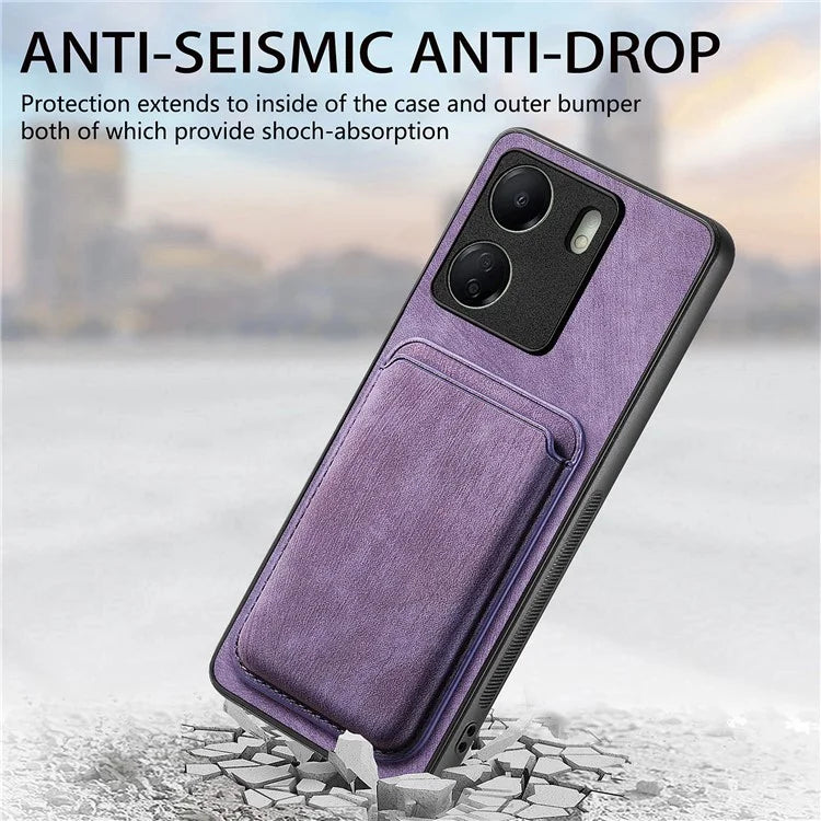 D12 For Xiaomi Redmi 13C 4G / Poco C65 4G Magnetic Case Leather+TPU Card Slots Removable Phone Cover