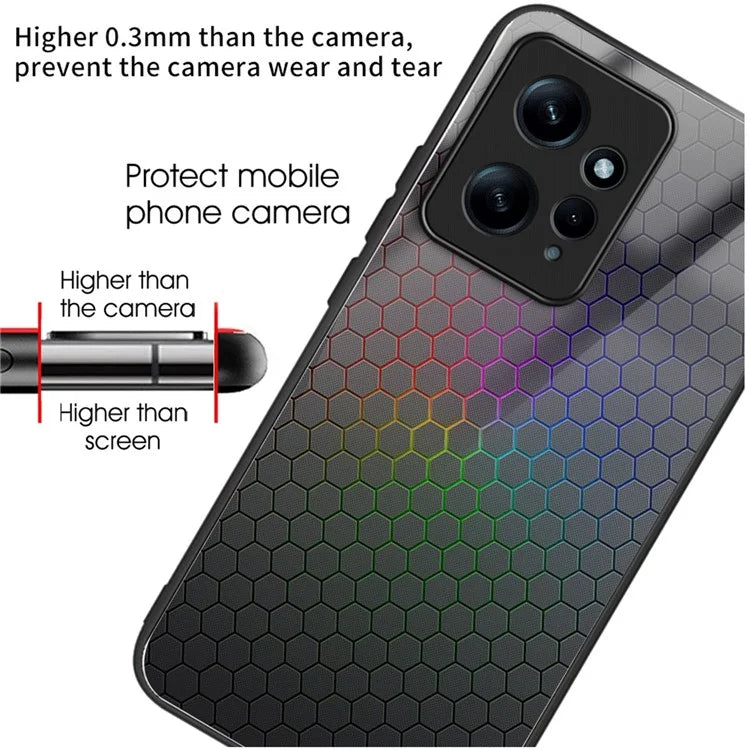 For Xiaomi Redmi Note 12 4G Painted Pattern Case Tempered Glass+PC Back Soft TPU Phone Cover