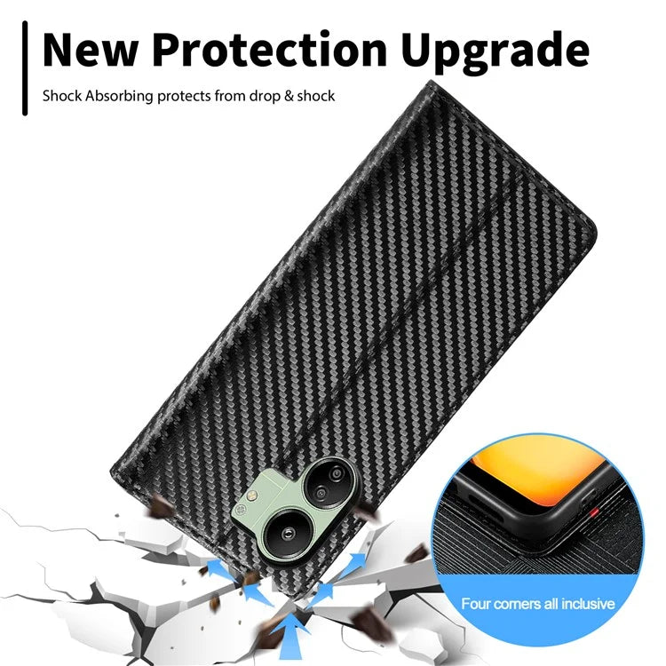 LC.IMEEKE For Xiaomi Redmi 13C 4G / Poco C65 4G Wallet Case PU Leather Carbon Fiber Texture Phone Cover