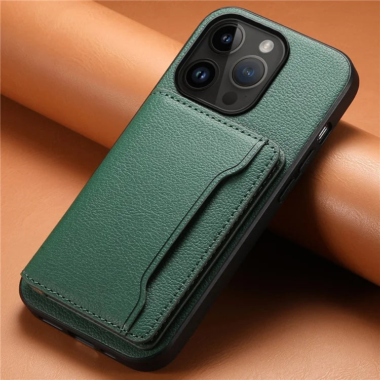 For iPhone 14 Pro Kickstand Case Card Slot Calf Texture PU+ PC+TPU Phone Case