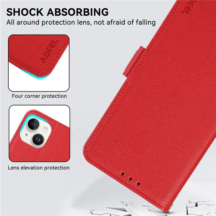 ABEEL For iPhone 14 Plus PU Leather Case Litchi Texture RFID Blocking Phone Cover