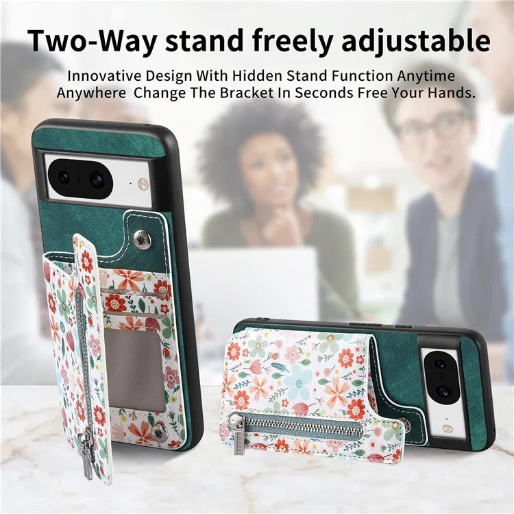 D10 For Google Pixel 8 Phone Protective Cover Colorful Printed Card Holder Zipper Design