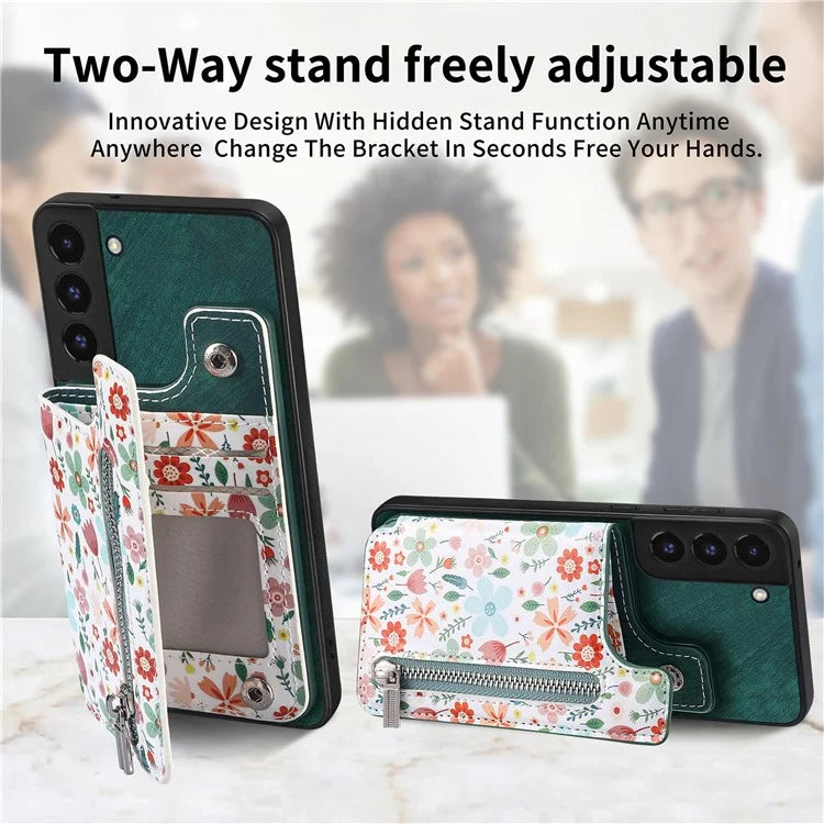 D10 For Samsung Galaxy S22+ 5G TPU+Leather Cover Pattern Printed Retro Phone Protective Case