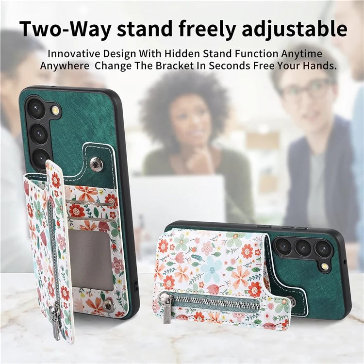 D10 For Samsung Galaxy S23 Kickstand Case Pattern Printed Retro Leather+TPU Phone Cover with Wallet