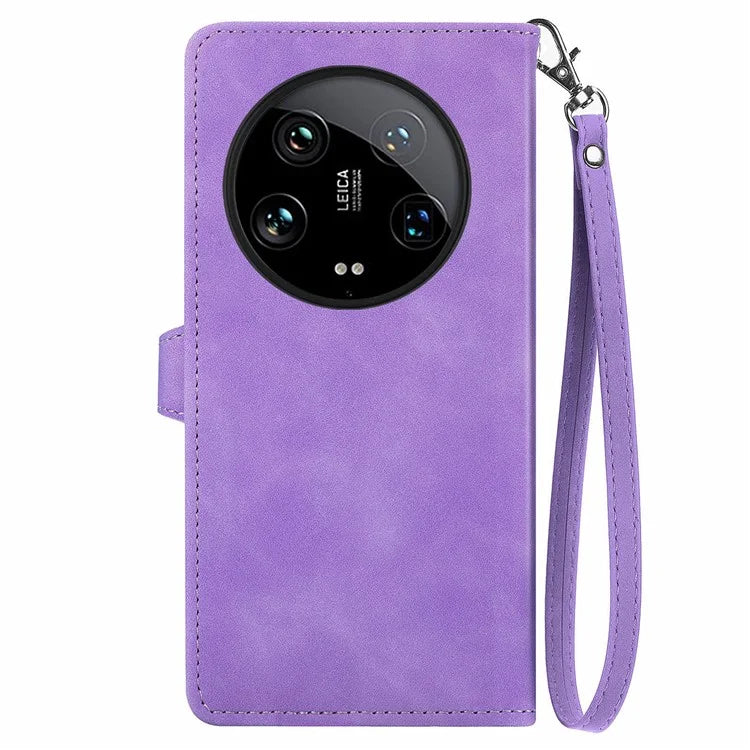 For Xiaomi 14 Ultra Case Flower Imprinted Zipper Pocket Leather Phone Cover