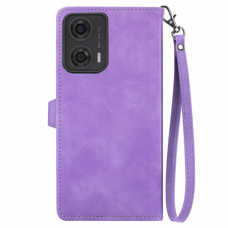 For Motorola Moto E14 4G / G04 4G / G04s 4G / G24 4G Case Flower Zipper Pocket Leather Flip Protective Phone Cover