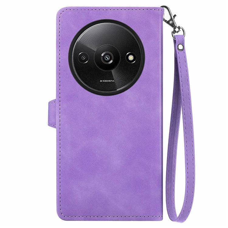 For Xiaomi Redmi A3 / Poco C61 4G Case Zipper Wallet Flower Imprinted Phone Stand Cover