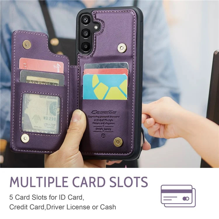CASEME C22 Series For Samsung Galaxy A15 4G / 5G Case Leather RFID Blocking 5 Card Slots Kickstand Back Cover
