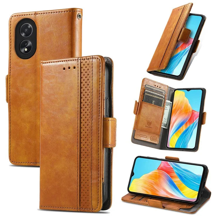 CASENEO 002 Series For Oppo A38 4G / A18 4G Case PU Leather RFID Blocking Wallet Phone Cover