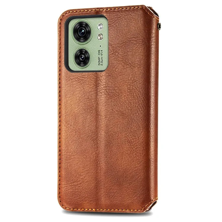 For Motorola Edge 40 5G Wallet Case Anti-Drop Imprinted Rhombus Leather Phone Cover