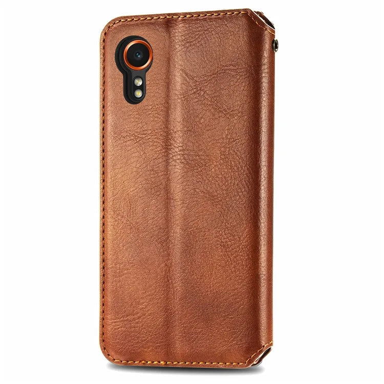 For Samsung Galaxy Xcover7 Cell Phone Case Imprinted Rhombus Leather Wallet Flip Cover