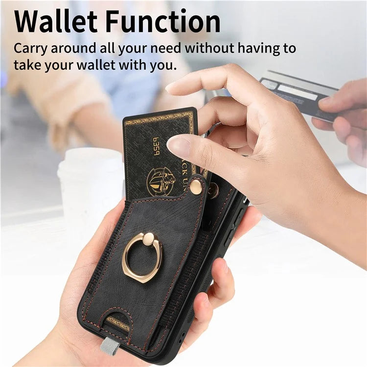For iPhone 13 Supporting Kickstand Phone Case TPU+PU Leather Card Holder Phone Shell