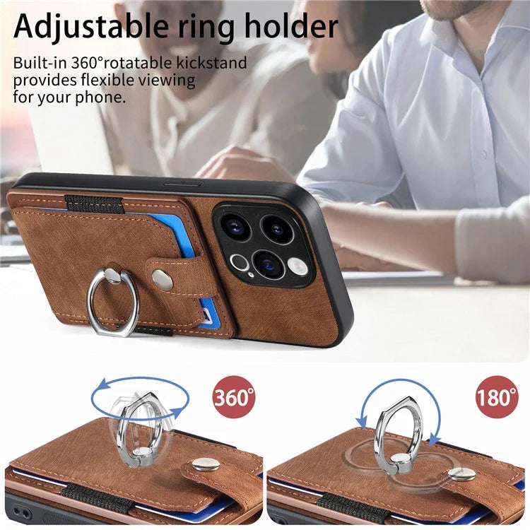 D2 Phone Case for iPhone 15 Pro Max Ring Kickstand TPU+PU Leather Protective Shell