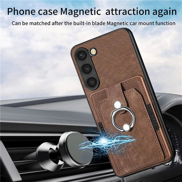 D2 For Samsung Galaxy S23 Case Ring Kickstand Leather+TPU Phone Cover with Card Holder