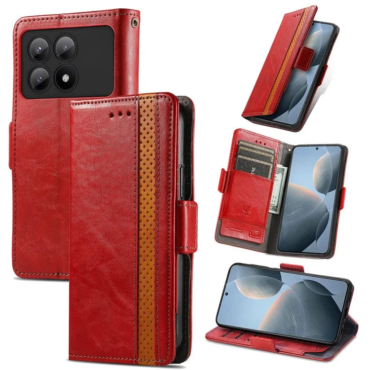 CASENEO 002 Series For Xiaomi Redmi K70E 5G / Poco X6 Pro 5G Wallet Case RFID Blocking PU Leather Phone Cover