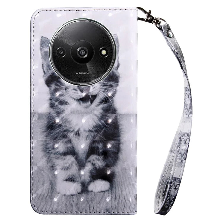 For Xiaomi Redmi A3 / Poco C61 4G Phone Case 3D Pattern Printing Magnetic Clasp Leather Wallet Cover