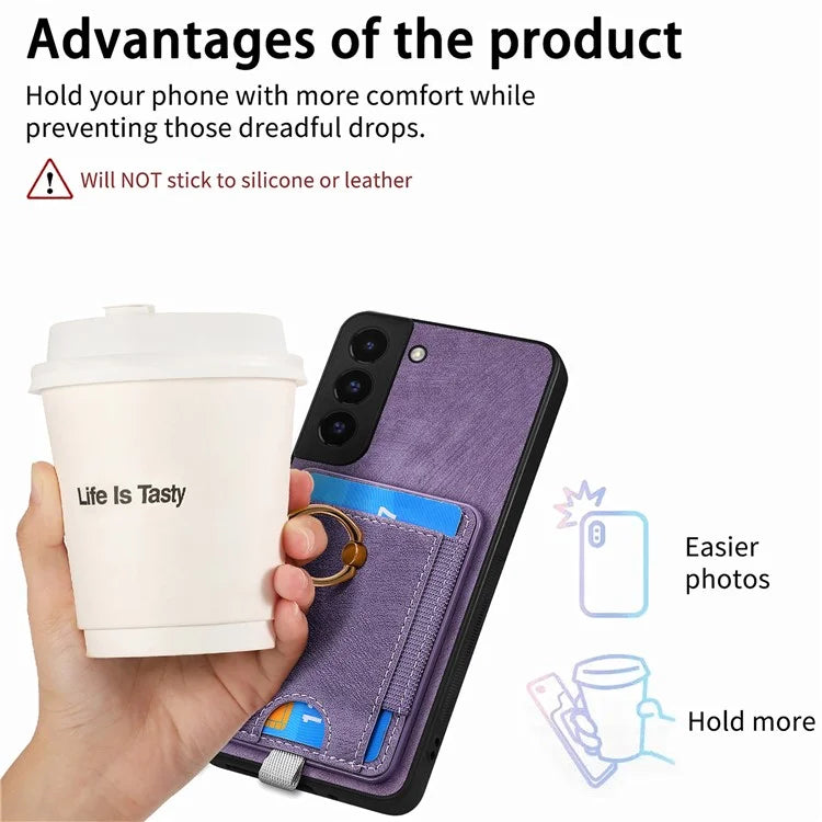 D7 For Samsung Galaxy S22+ 5G Case Detachable 2-in-1 Card Holder Kickstand Phone Cover